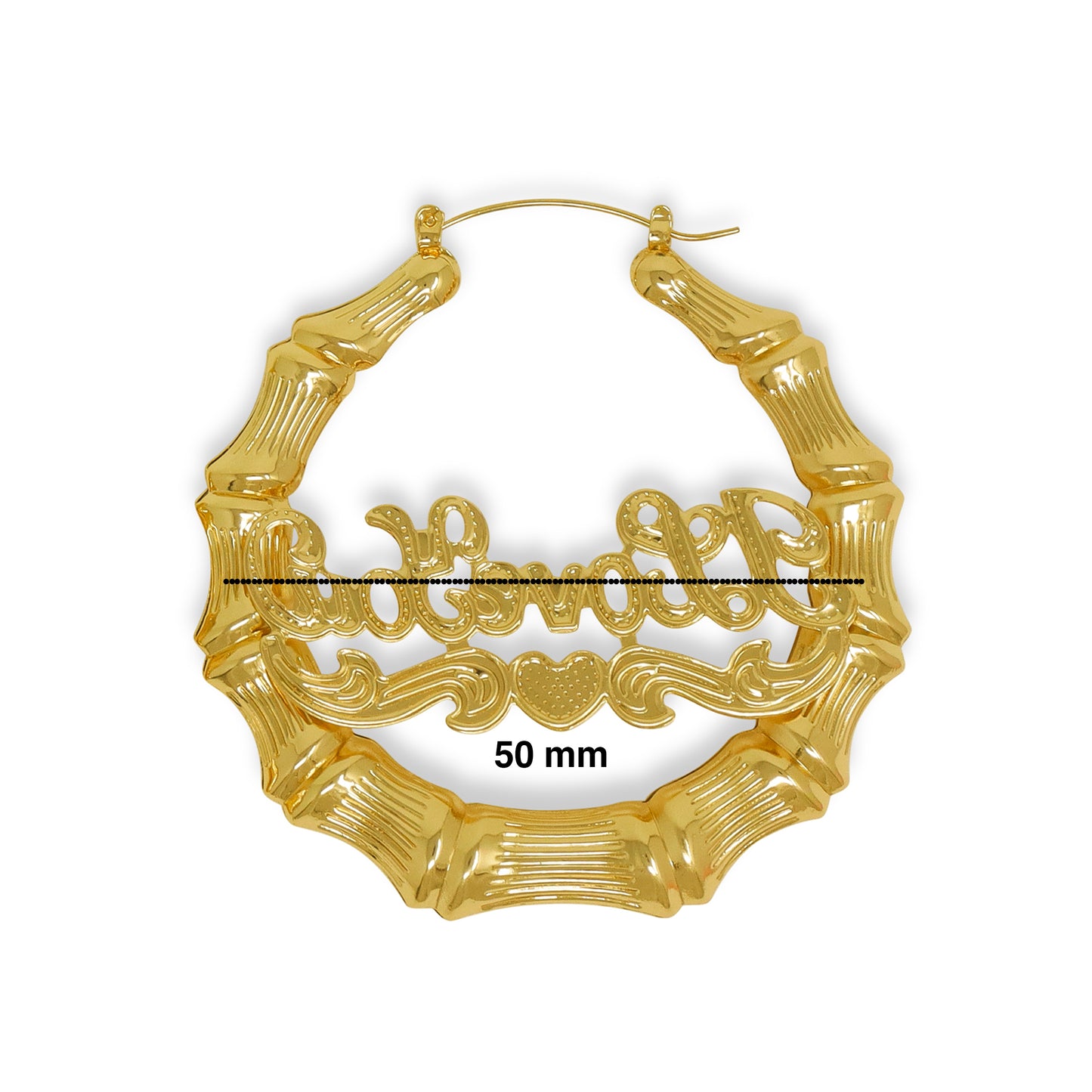 Gold Plated I Love You Round Bamboo Hoop Earrings-60mm