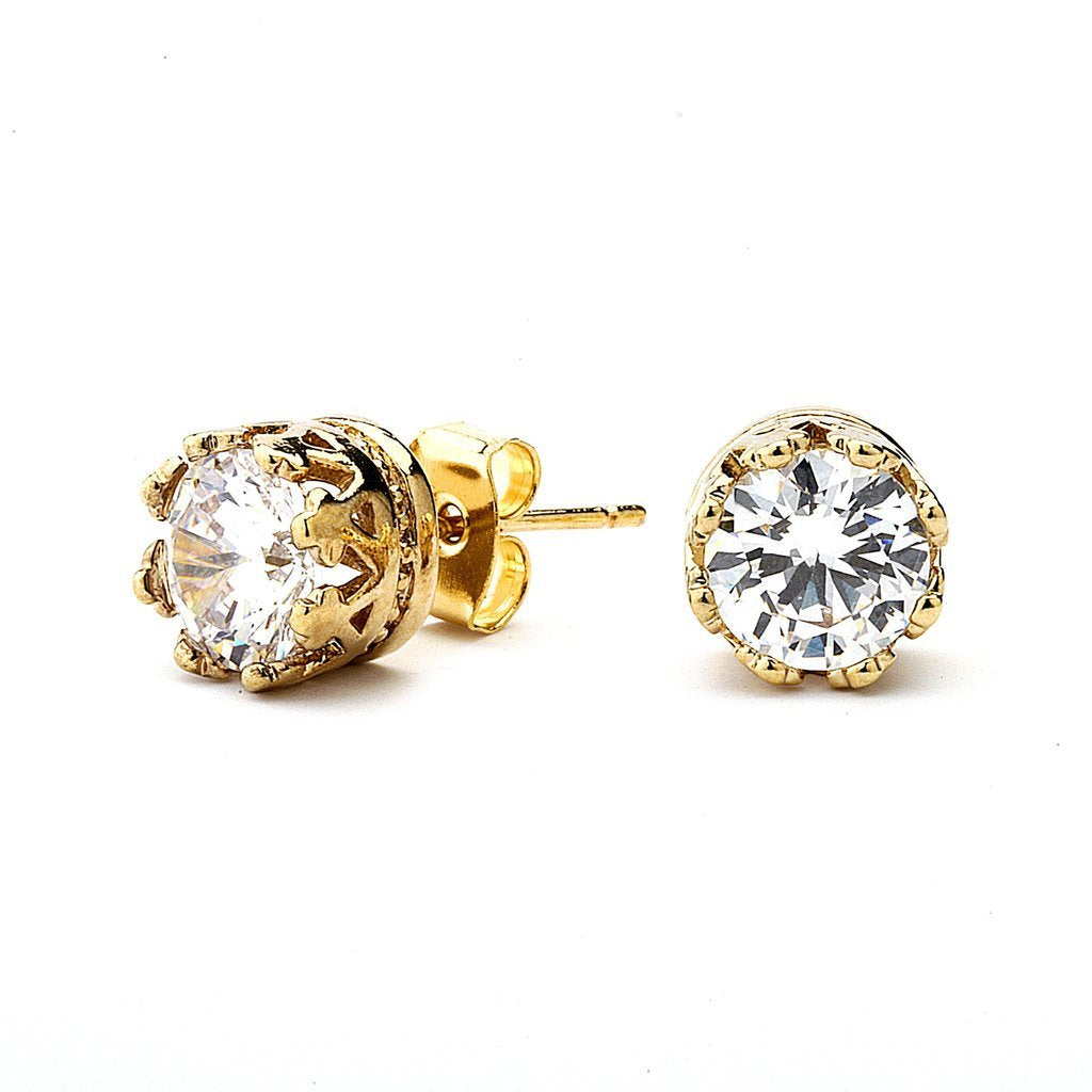 Cubic Zirconia Crown Setting Stud Earrings