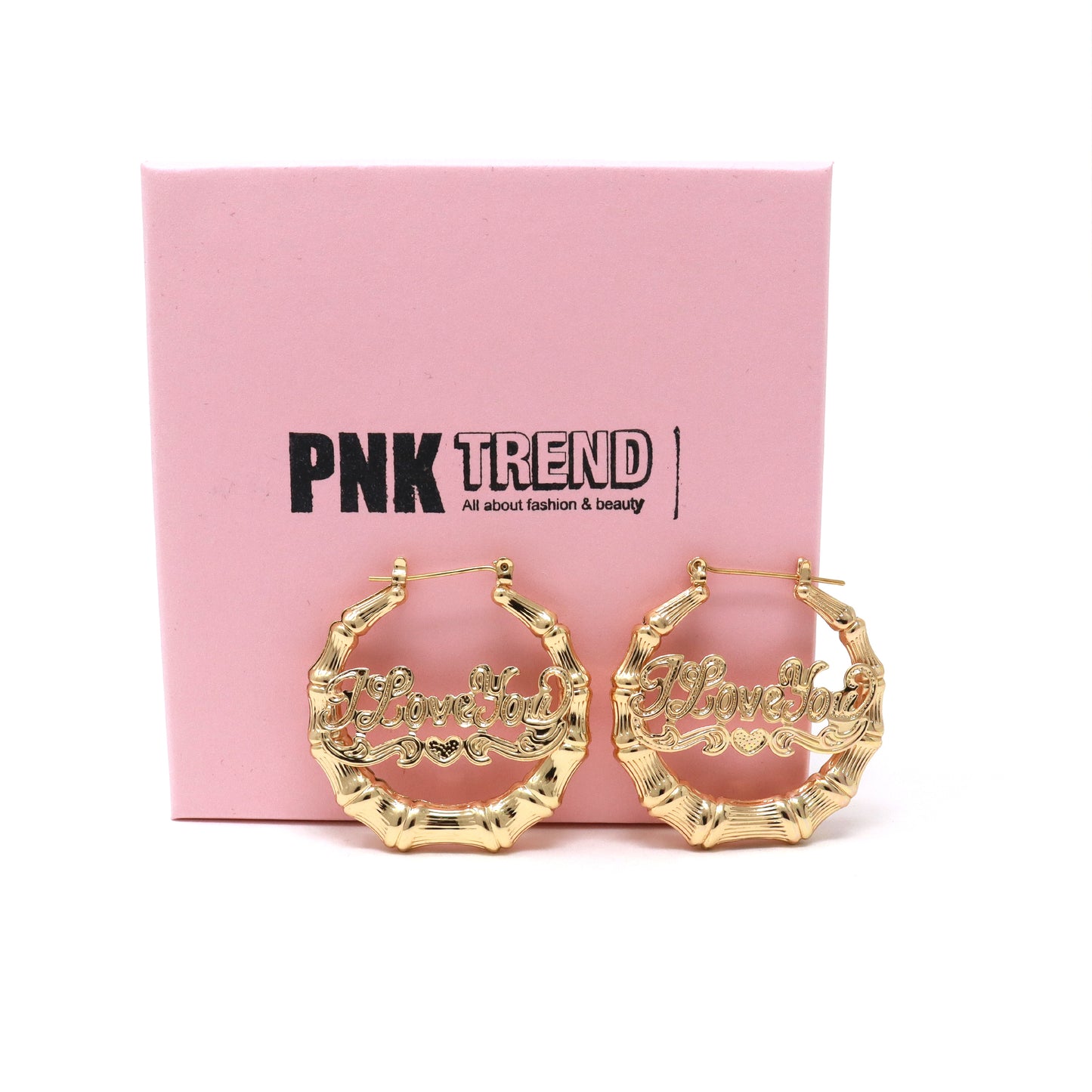 Gold Plated I Love You Round Bamboo Hoop Earrings-35mm