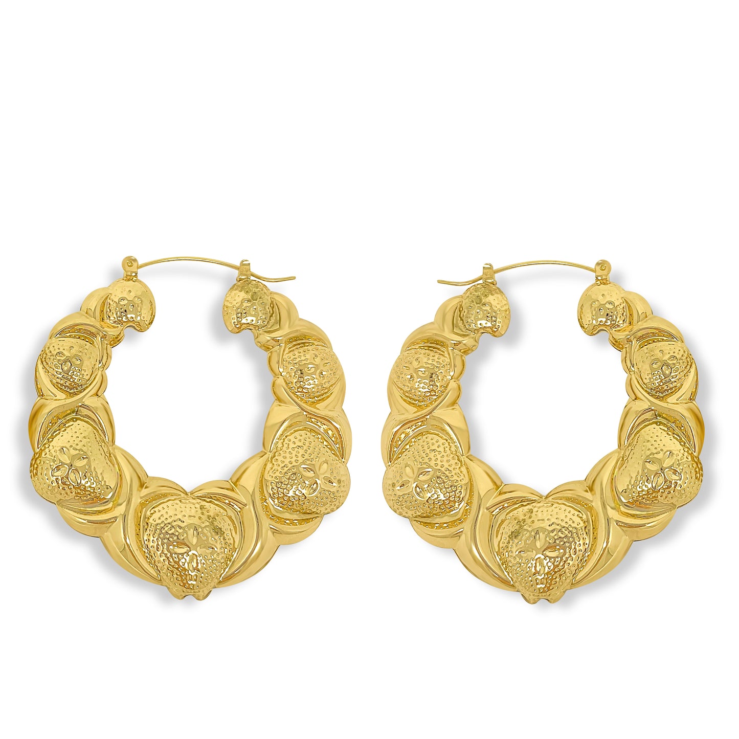 Gold Plated  Hugs Kisses Round Hollow Hoop Earrings- 50mm