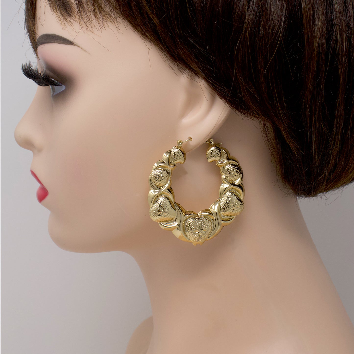 Gold Plated  Hugs Kisses Round Hollow Hoop Earrings- 50mm