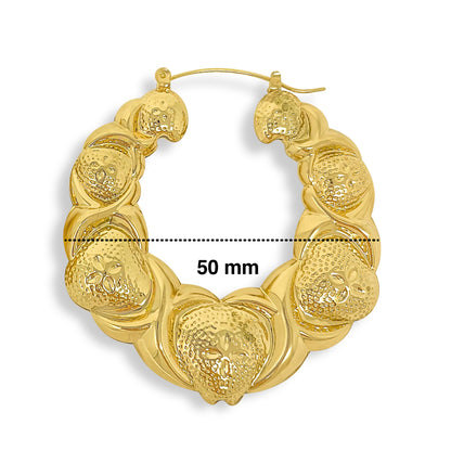 Gold Plated  Hugs Kisses Round Hollow Hoop Earrings- 50mm