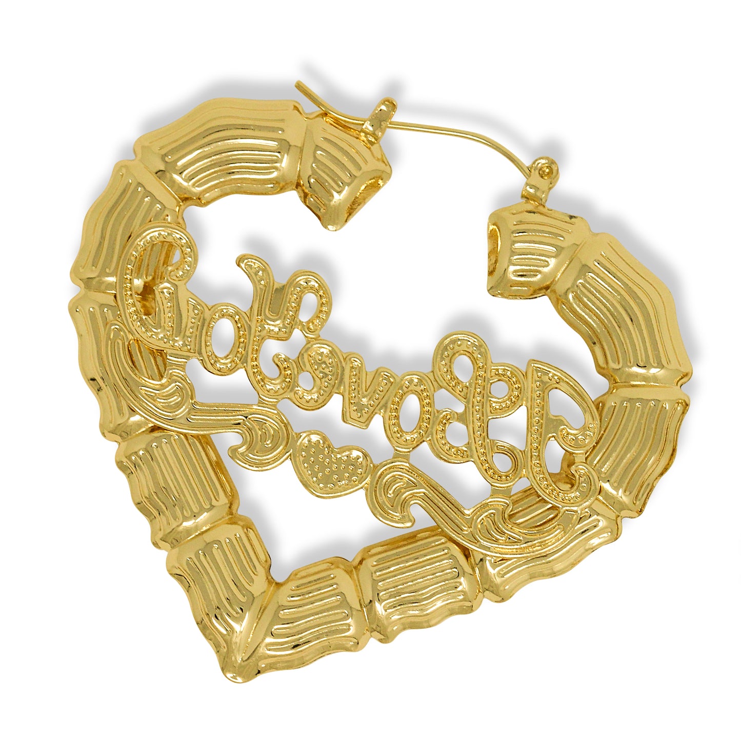 Gold Plated I Love You Heart Bamboo Hoop Earrings-50 mm