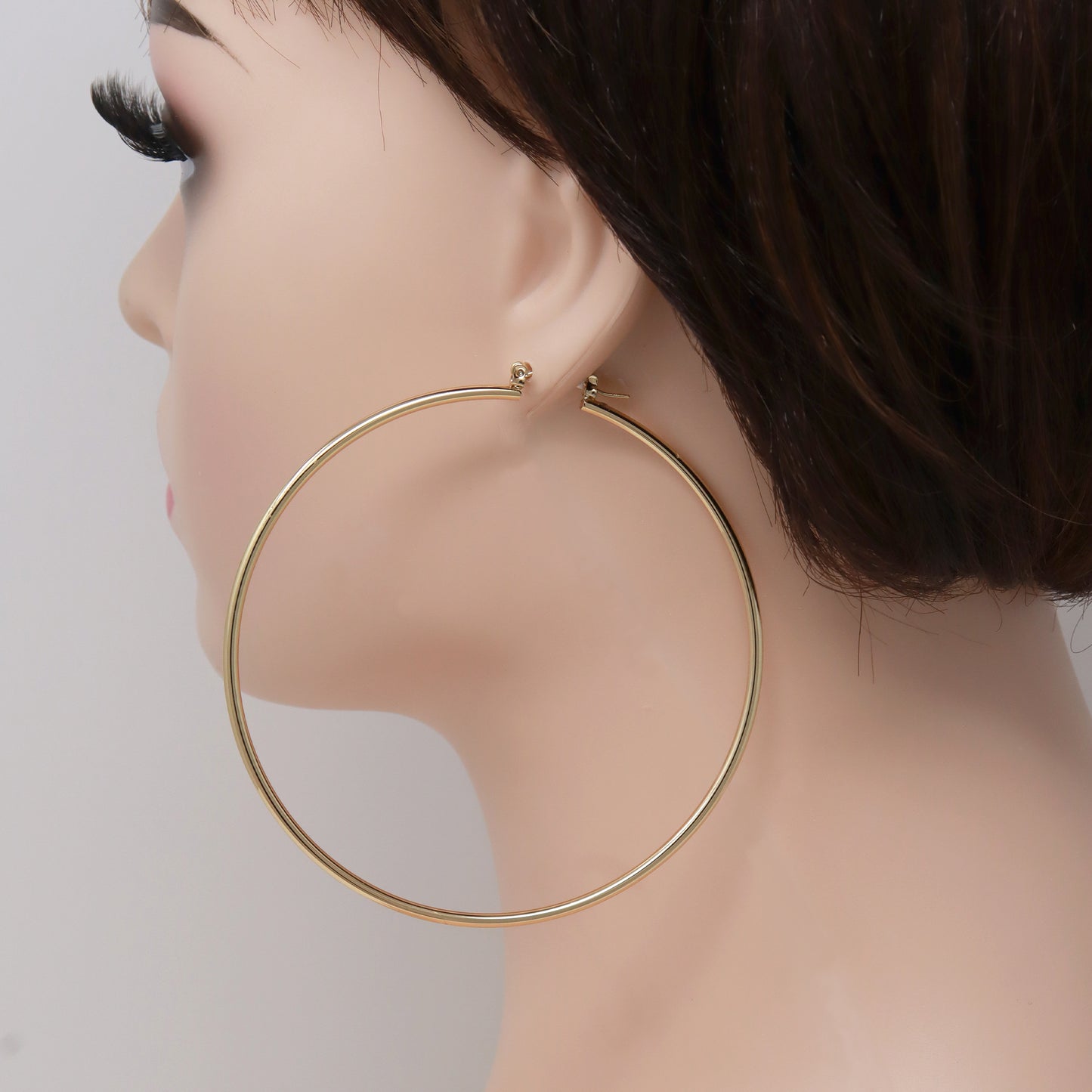 Gold Plated Statement Light Weight Hollow Rounded Hoop Domestic Earrings-3 “