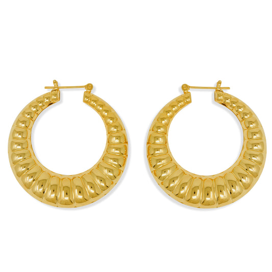 Gold Plated Round Scalloped Hoop Earrings for Women