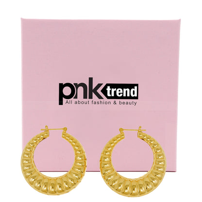 Gold Plated Round Scalloped Hoop Earrings for Women