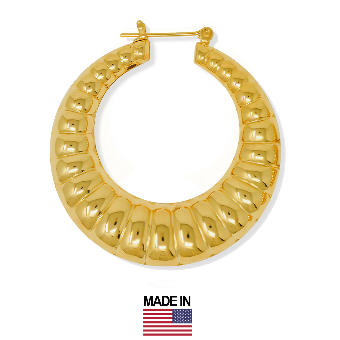 Gold Plated Round Scalloped Hoop Earrings for Women