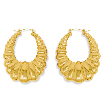 Gold Plated Scalloped Retro Style Hoop Earrings