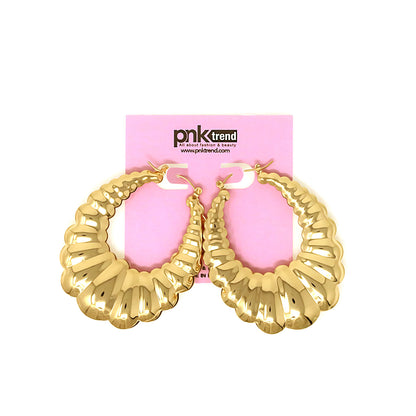 Gold Plated Scalloped Retro Style Hoop Earrings
