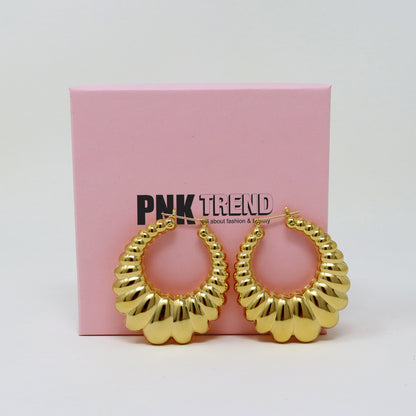Gold Plated Scalloped Hoop Earrings-Made In USA