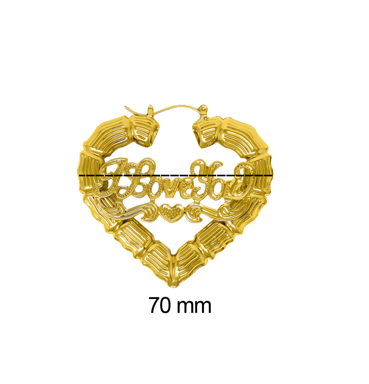 Gold Plated I Love You Heart Bamboo Hoop Earrings-70 mm